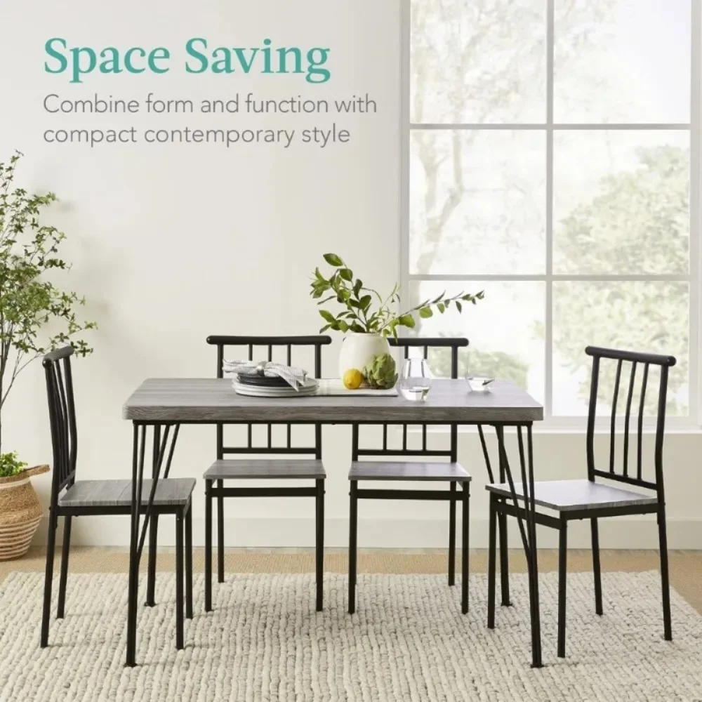 Mesa de comedor Rectangular de Metal y madera para interiores, juego de muebles modernos para cocina, comedor, comedor, desayuno, Nook, 5 piezas