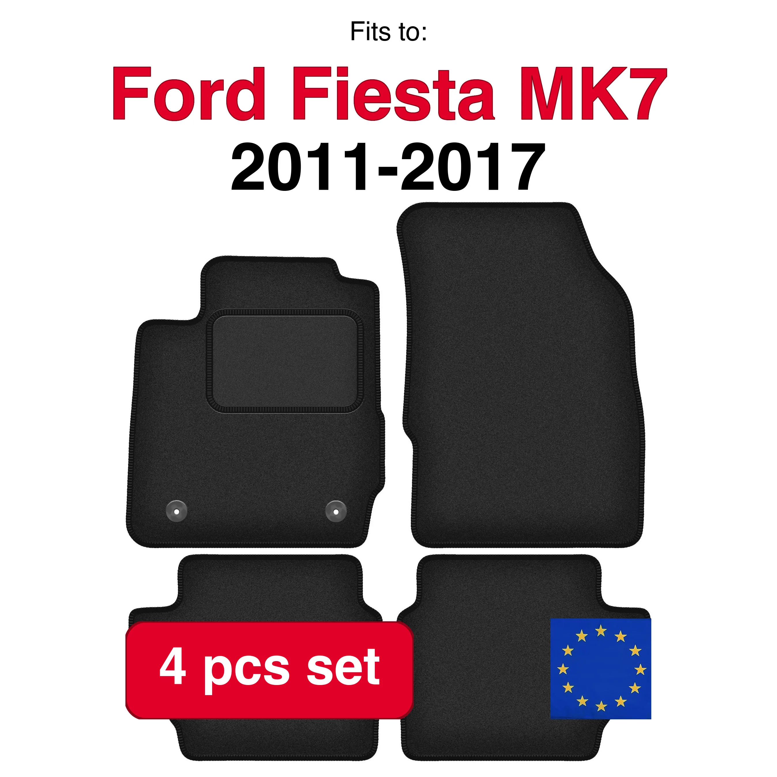 Image of Auto-Velourmatten für Ford Fiesta MK7 Schrägheck (2011-2017) – Schwarz (4 Stück), passgenaues Auto-Fußmattenset