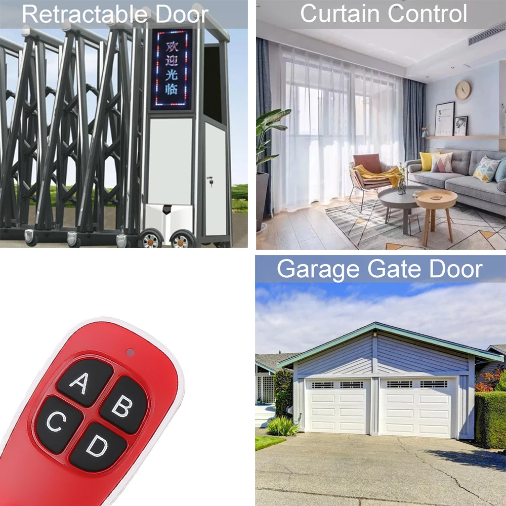 433MHz Garage Door Remote Control 4 Keys Copy Universal Remote Control Cloning Electric Gate Remote Controller Duplicator Key