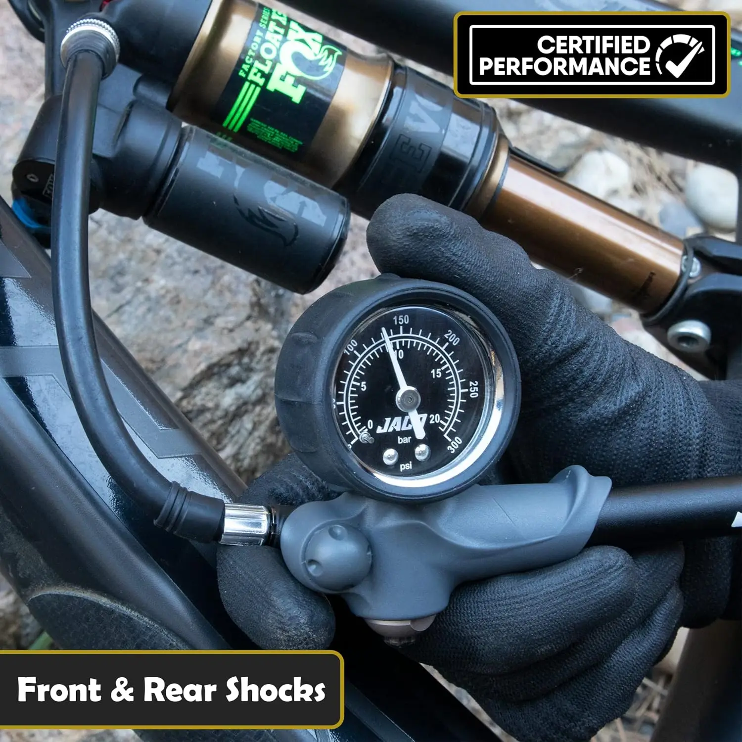 مضخة الصدمات JACO ShockPro MTB - شوكة هوائية/مضخة صدمات للدراجة الجبلية ذات ضغط عالي - 300 رطل لكل بوصة مربعة #4