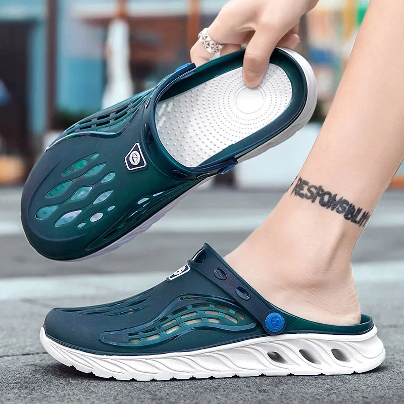 Zapatillas de playa de verano para hombre y mujer, sandalias de fondo alto y suave para interiores, toboganes de tendencia, zuecos de jardín ligeros