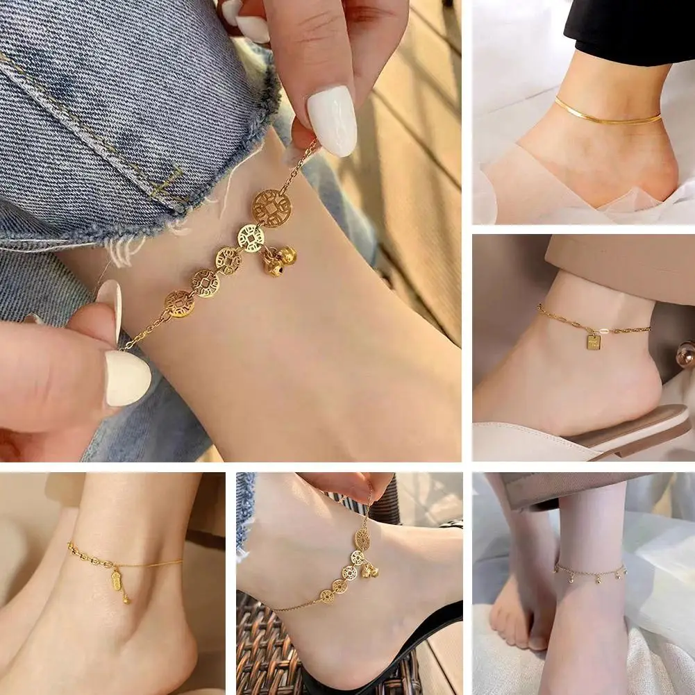 Korean Version Of The Simple Minority Titanium Steel Hundred Anklet 2023 Foot Chain Female Advanced Beach Bare Foot Chain C9X2