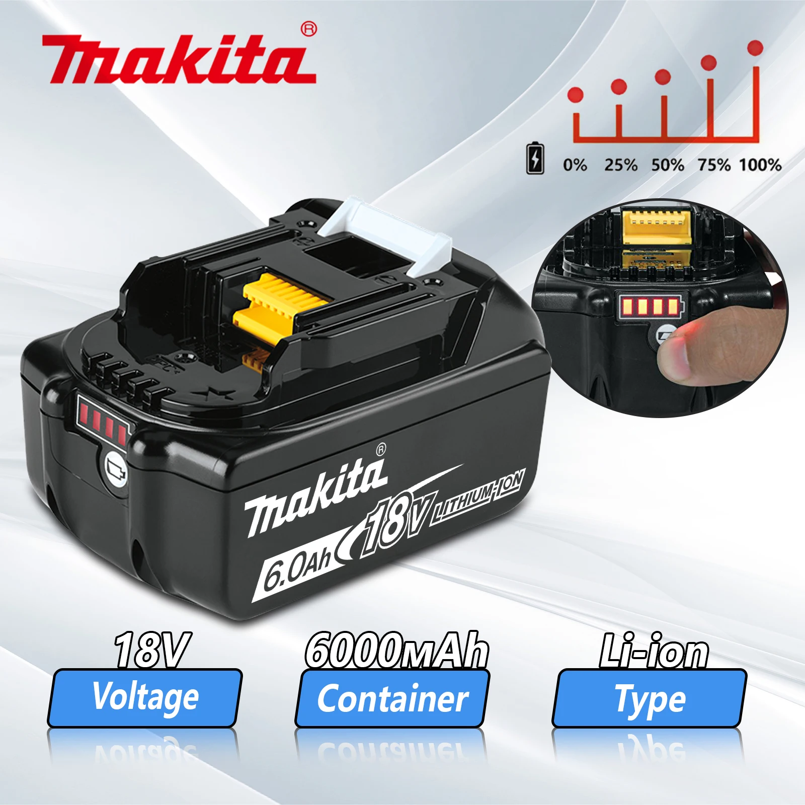 Imagem -06 - Baterias de Substituição da Bateria de Lítio Makita 18v 6.0ah Bl1860 Bl1830 Bl1850 Bl1860b para Broca Makita Genuine