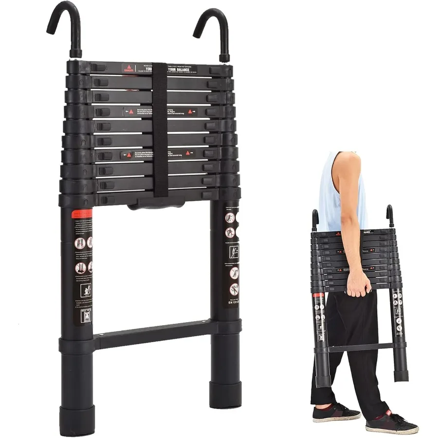 

Telescoping Ladder 10.5FT Aluminium Extendable Climb Telescope Attic Ladder with Roof Hook Retractable Extension Ladders for Ho