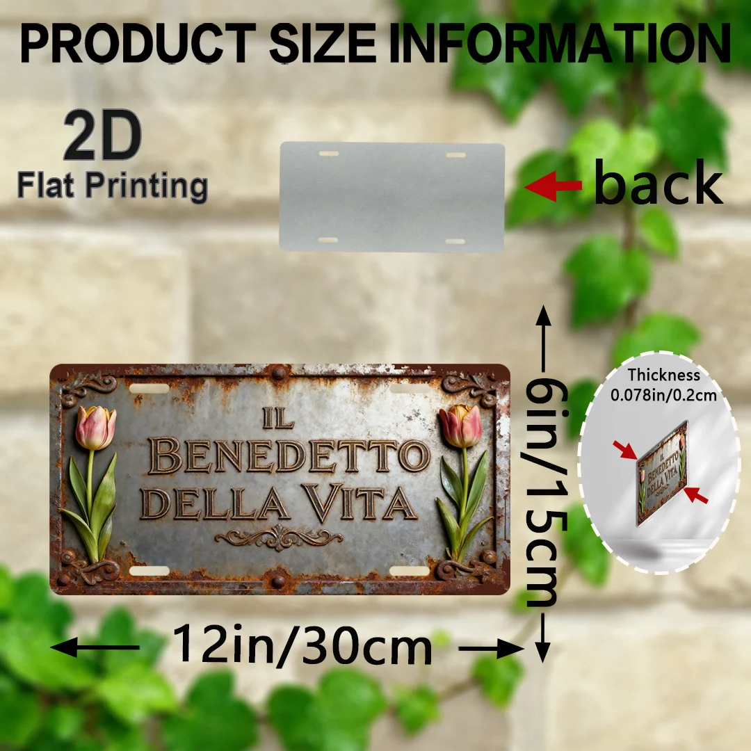 Placa de pared de aluminio 2D plana, estilo vintage, con temática italiana, 'La Belleza de la Vida', 6"x12" (15x30cm), letrero metálico retro con frase italiana, I