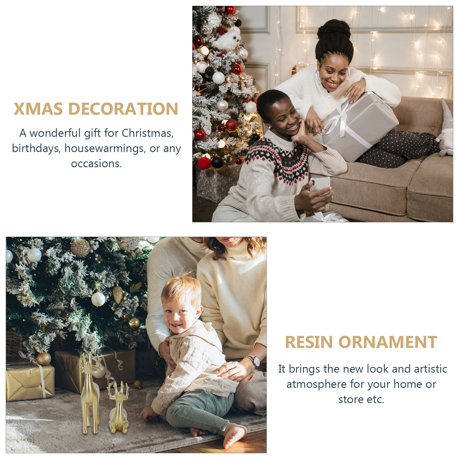 

2Pcs Resin Deer Ornaments Decorative Xmas Desktop Adornment Modern Deer Decor for Home Office Resin Ornament Desktop Adornment