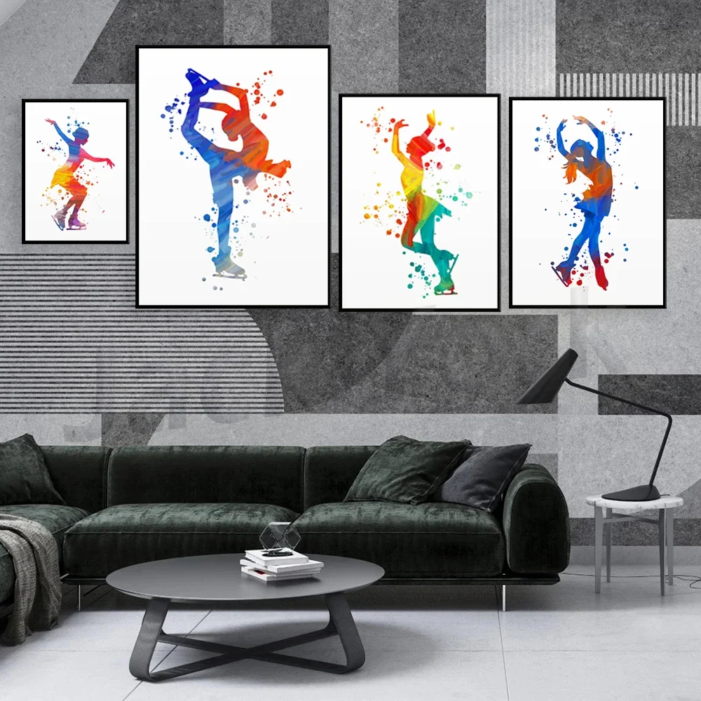 Figure skater girl, Ice skater gifts, Ice skater , Sport print, Figure skating art, Girl room artwork, Woman dancer watercolor view 2
