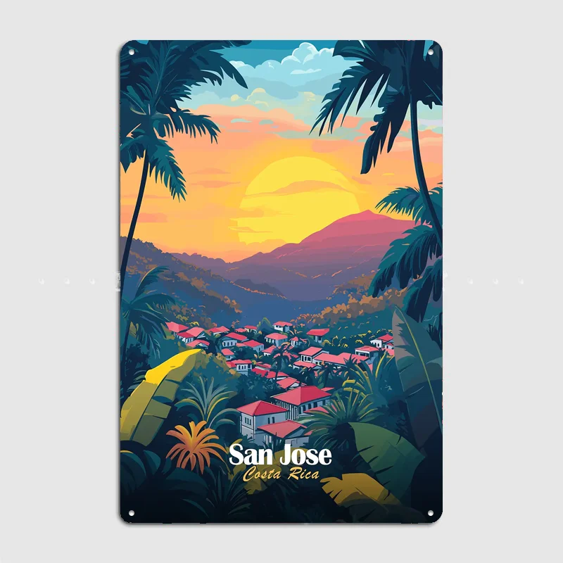 San Jose, Costa Rica Sunset Travel Scenery Posters Retro Garage Club Bar Indoor Wall Vintage Poster Room Decoration Home Decor