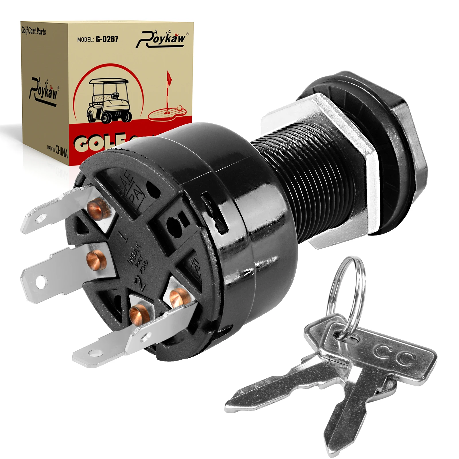 

Roykaw Golf Cart Ignition Switch and Key for Club Car Precedent 2004-up Gas Models, 4 Terminal, Replaces OEM # 102515101