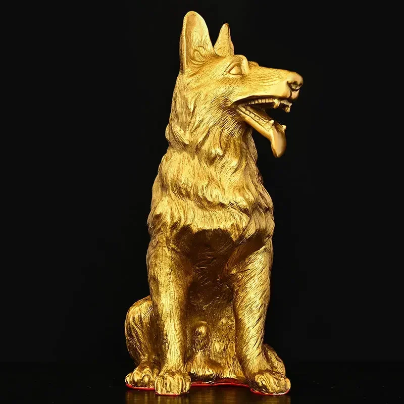 Lucky Feng Shui Copper Wolf Dog Home Attracting Ornaments Watchdog Guarding Wealth Dog Crafts