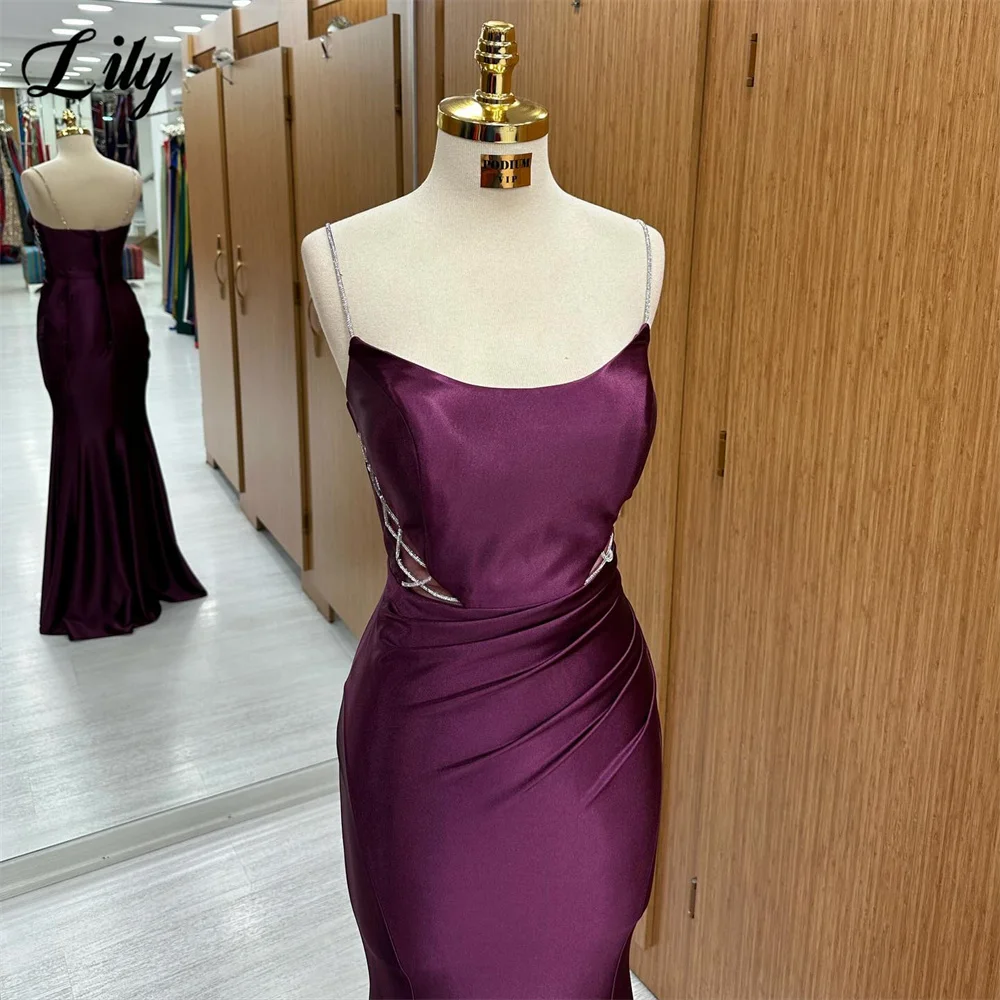 Lily Purple Evening Dress Scoop Neck Lace-Up Mermaid Long Party Dress With Beading Robe De Soirée Spaghetti Straps Prom Dress