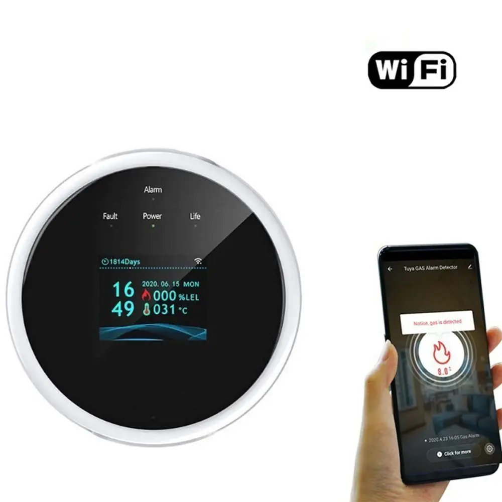 Intelligent Wifi Natural Gas Leakage Detector APP Control High Sensitivity Gas-Leakage Sensor Digital LED Temperature Display