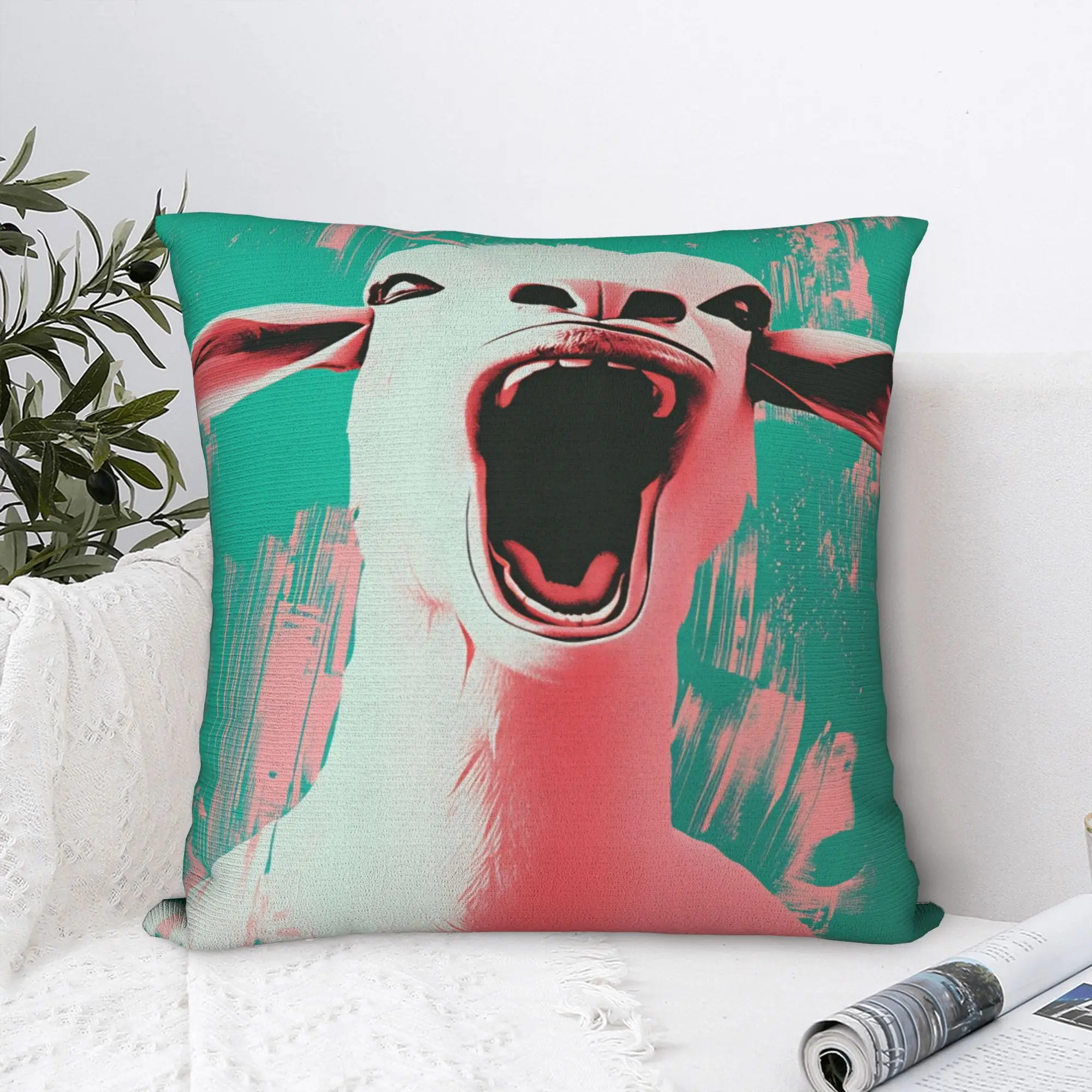 Screaming Goat Funny Meme Pillowcases  Novelty Pillow Case For Couch Sofa Bedroom Square Pillow Cover