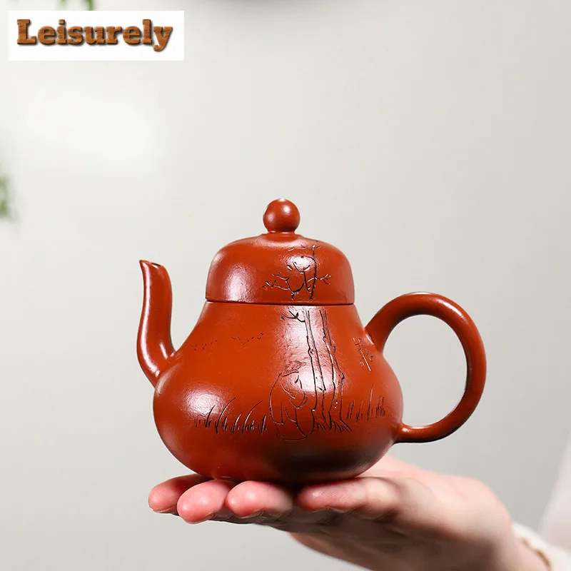 

180ML Antique Yixing Purple Clay Teapot Handmade Carved Pot Raw Ore Zhu Mud Kettle with Infuser Zisha Tea Set Drinkware Supplies