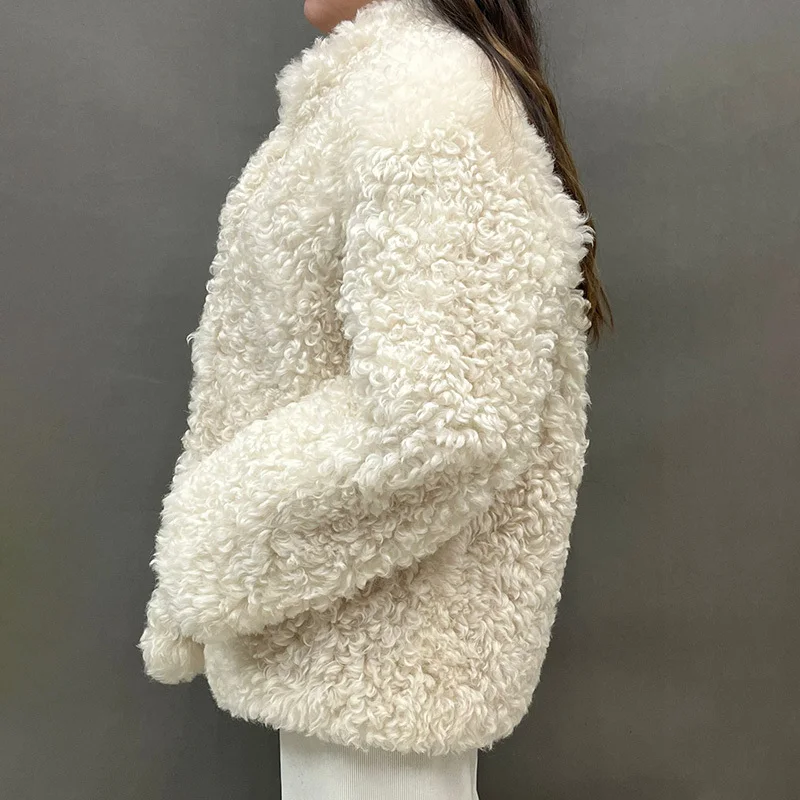 2024 Real Lamb Fur Shearling Jacket Winter Overcoat Genuine Leather lining Thick Warm Women's Wool Coats