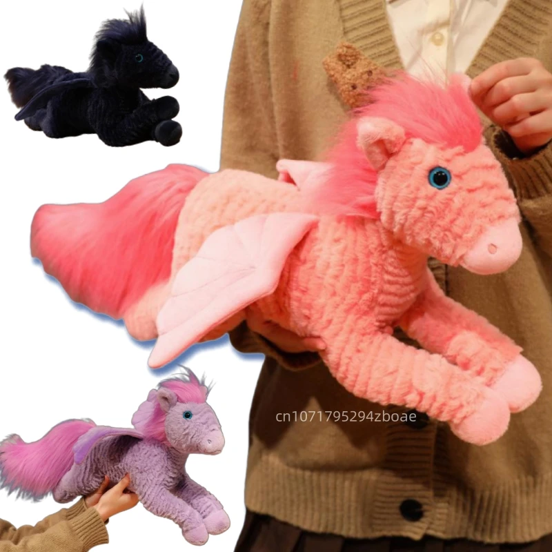 

48cm Kawaii Soft Flying Horse Plush Doll Pillow Big Wings Purple Pink Black Horse Animal Stuffed Toy Home Decor Gift For Kids