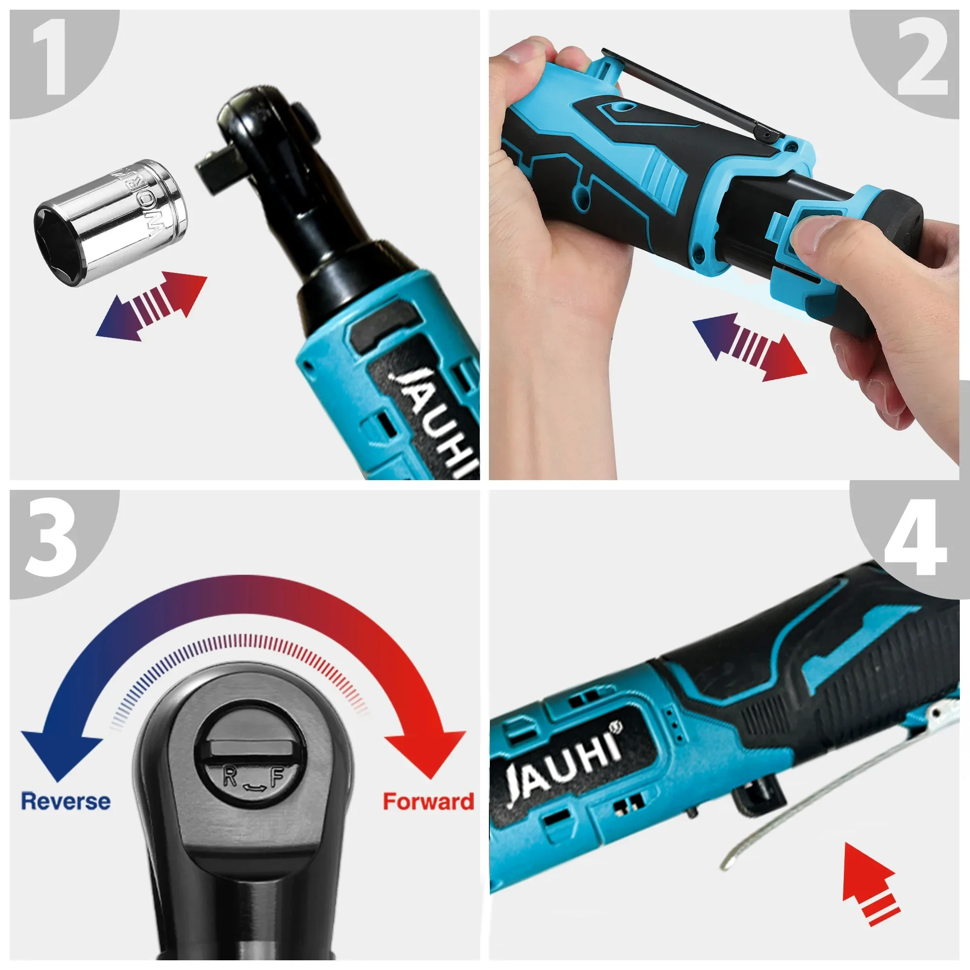 JAUHI 12V Cordless Electric Wrench 3/8 Inch Right Angle Ratchet Wrenches 60N.m Rechargeable Car Repair Tool Set Angle Wrench