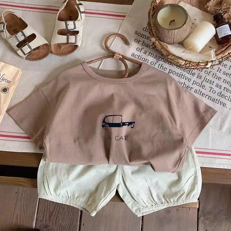 Pure Cotton New Short Sleeved Girls Car Printed T-shirt Summer Children Loose T-shirt Korean Boys Fashionable Top Trend