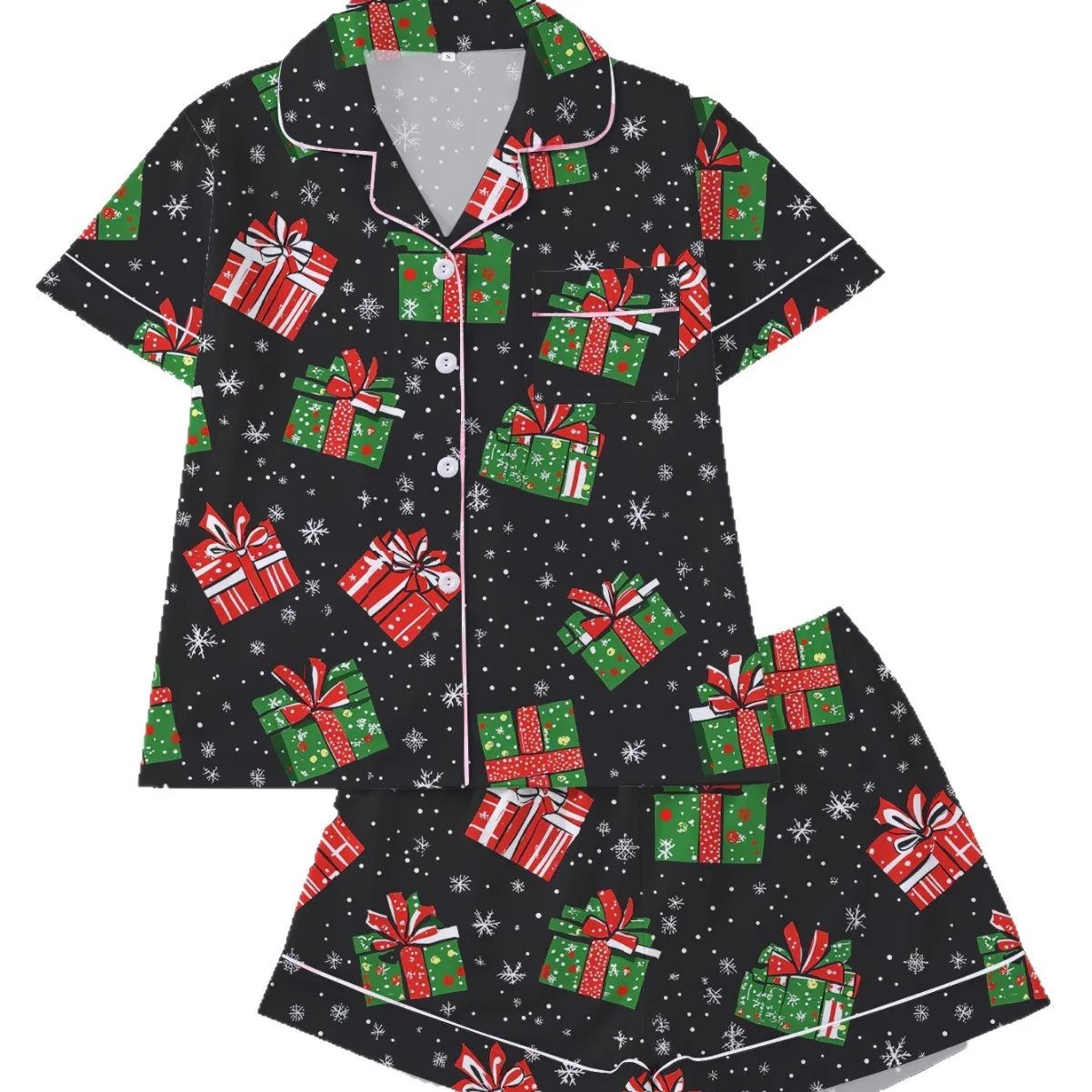 عيد الميلاد منامة مجموعة الصيف أزياء المرأة الكرتون سانتا كلوز المطبوعة ملابس خاصة ملابس منزلية غير رسمية عيد الميلاد حزب المتسكعون مجموعة #3