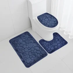 3PCS Solid Color Simple Bathroom Water-absorbing and Non-slip Floor Mat Stone Pattern, Comfortable and Soft, Three-piece Set