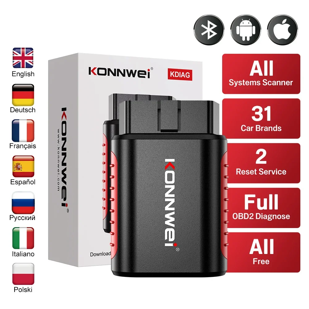 KONNWEI KDIAG Bluetooth Full System Car Diagnostic Tool All System Auto Scanner Code Reader Oil Reset Battery Match Serivce Free