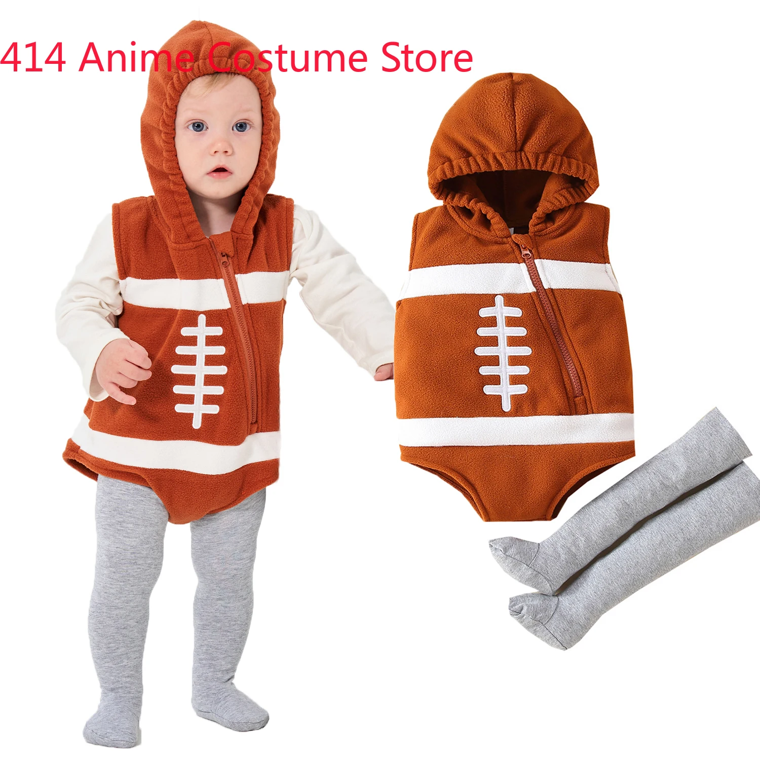 Infant Baby Boys American Football Rugby Costume Hoodie Romper Bodysuit With Leggings Sleeveless Halloween Purim