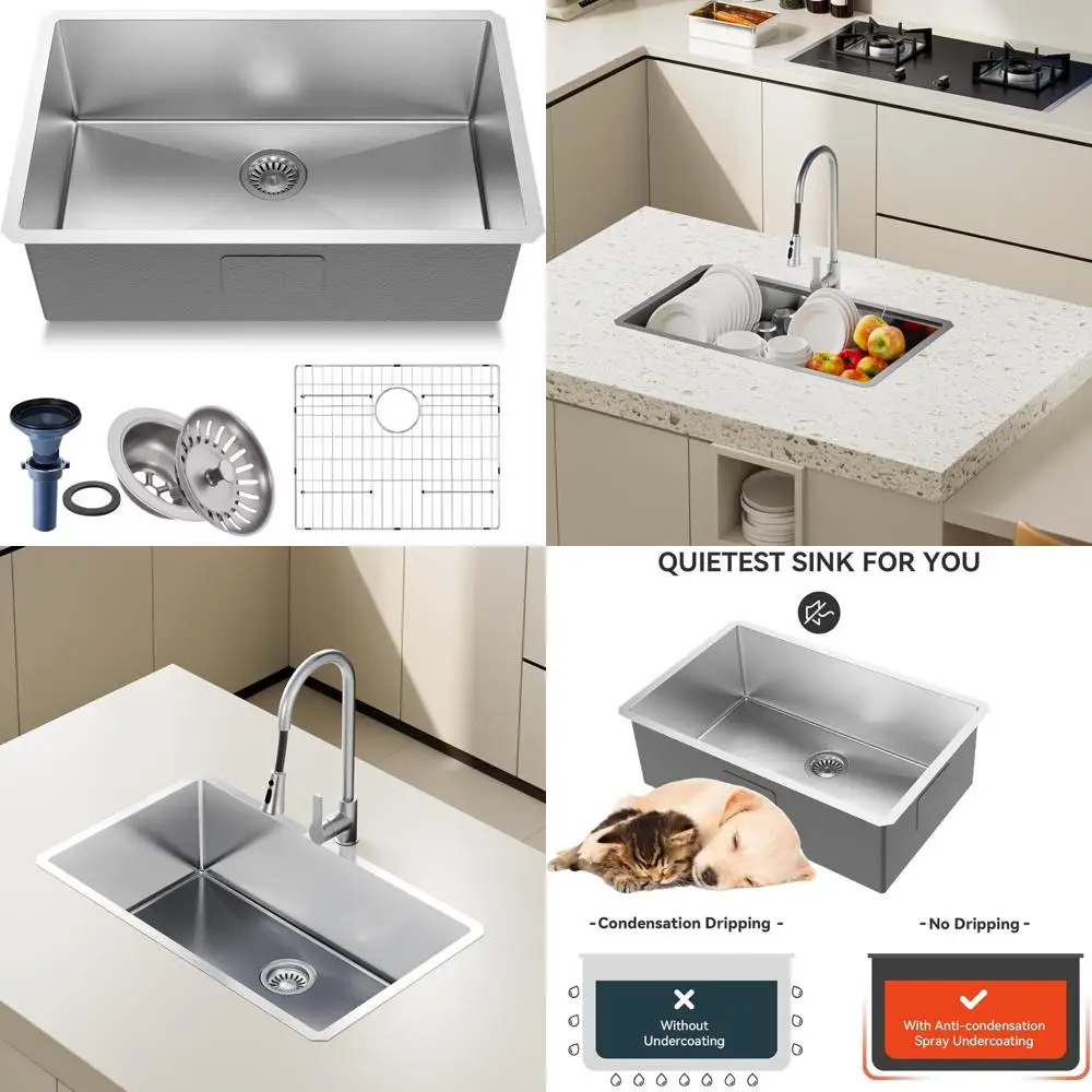 

Stainless Steel Undermount Single Bowl Kitchen Sink - 30 Inch Drop, 16 Gauge, 9 Inch Depth, Handcrafted Workstation Sink