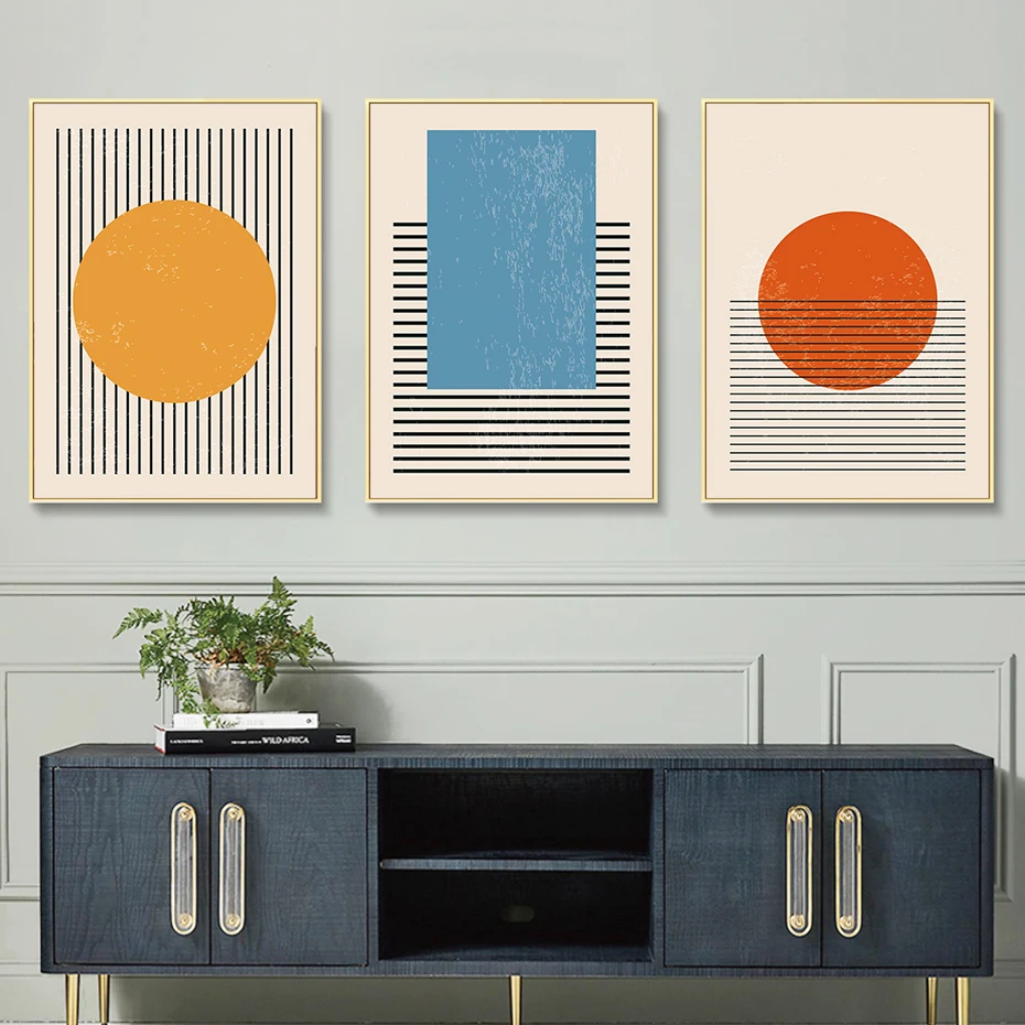 Abstract Geometric Shapes Color Blocks Line Wall Art Posters Canvas Print Painting Pictures Living
