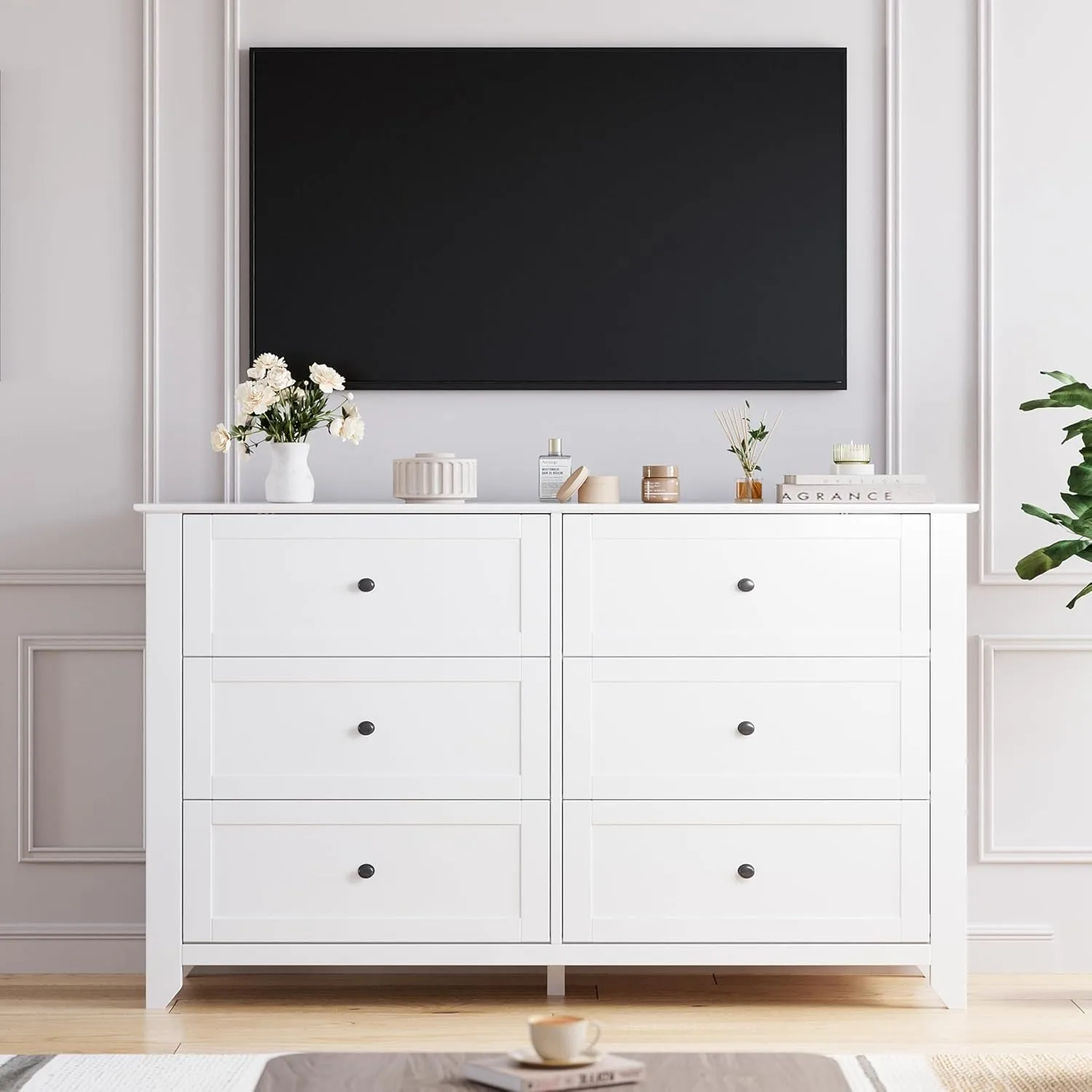 6 Drawer Dresser Modern Wood Storage Cabinet 54 Inch Wide Chest with Deep Drawers Metal Knobs Anti Tip Design Bedroom Living Room Entryway Organizer image 8