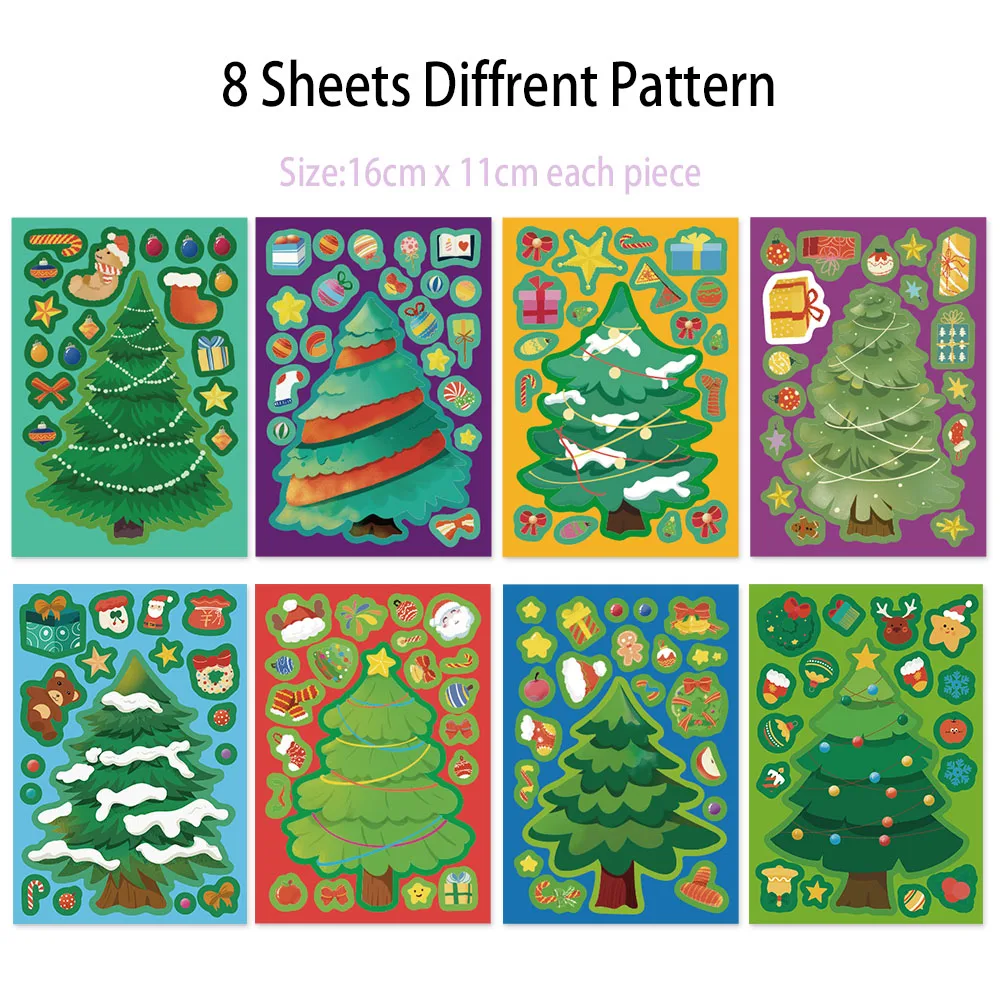 8 pçs diversão de natal árvore de natal colagem criativa diy adequado para casos de telefone, comprimidos, copos de água e adesivo de brinquedo decorativo