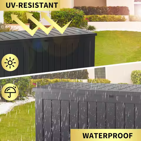 230 Gallon Lockable Resin Deck Box, Waterproof &amp; UV-Resistant Outdoor Storage Box for Outdoor Cushion Storage