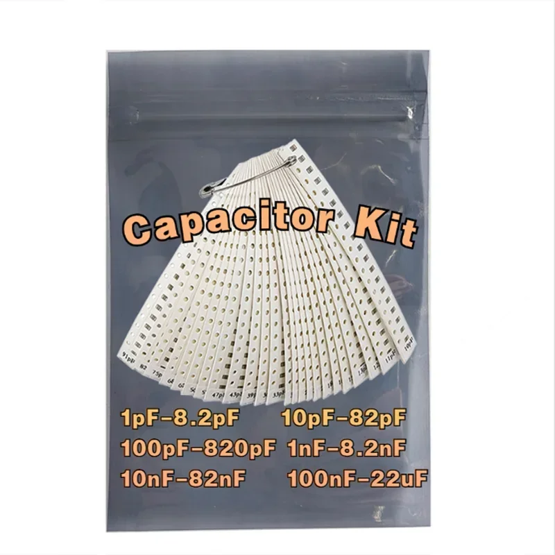 Capacitor Kit 0201 0402 0603 0805 1206 SMD Capacity Package Each Value*20PCS Sample Kit Capacitor 100nF 10uF 22uF