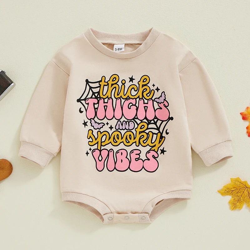 Autumn Halloween Infant Baby Girls Boys Sweatshirts Bodysuit Clothes Letter Print Long Sleeve Fall Clothes