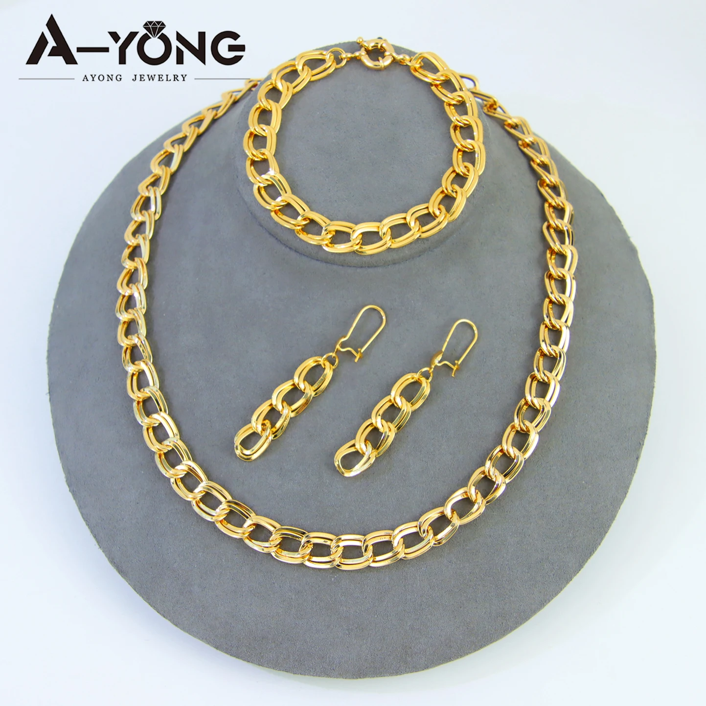 Arabisches Mode-Schmuckset, 21k vergoldet, italienischer Hip-Hop-Hohlschmuck, Halskette, Armband, Ohrringe, Habesha Damen Vintage Party-Schmuck – Detail 5