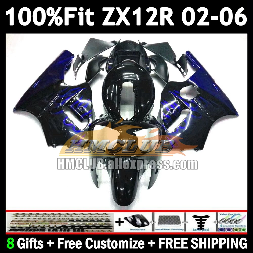 Injection For KAWASAKI NINJA ZX 12R 12 ZX-12R 2002 2003 2004 blue flames 2005 2006 177No.103 1200CC ZX12R 02 03 04 05 06 Fairing