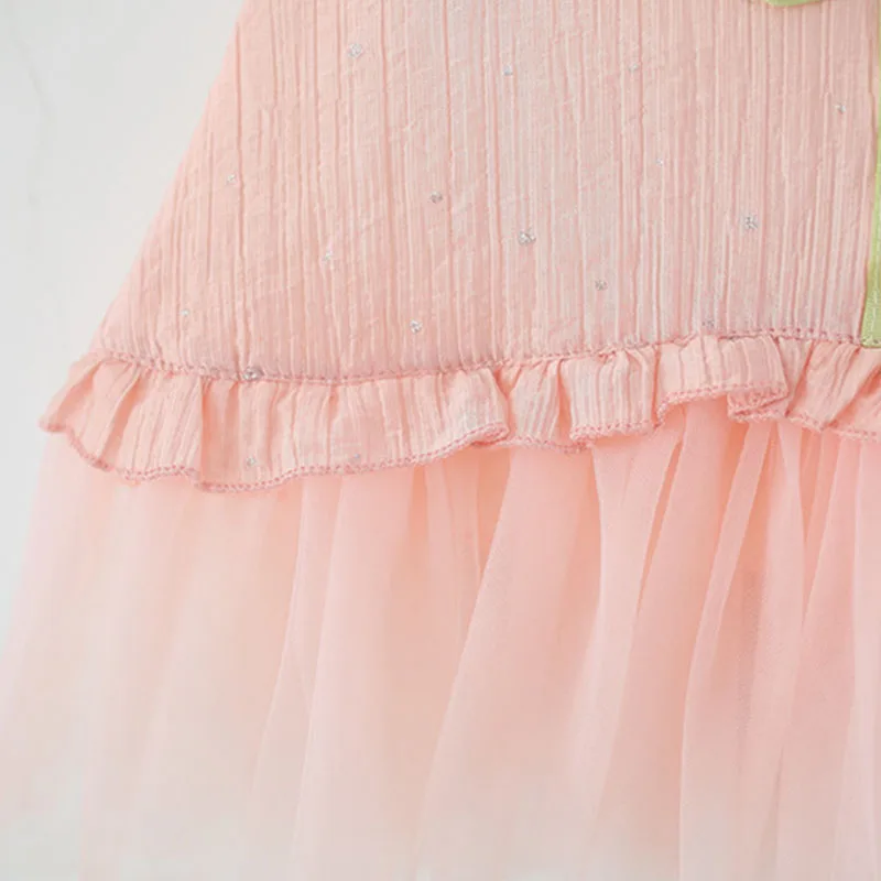 2 قطعة الصيف طفل فتاة فساتين الكورية موضة زهرة أكمام شبكة فستان الأميرة الطفل قبعة الشمس بوتيك الاطفال الملابس B048 #6