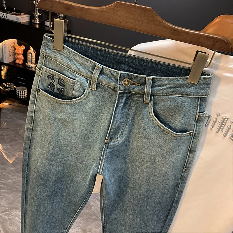

Trendy retro gradient jeans men's 2025 autumn casual elastic slim fit fashionable small leg pants