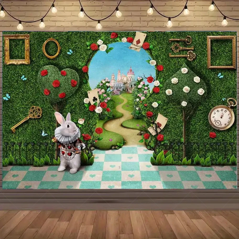 لافتة خلفية ديزني أليس في بلاد العجائب، زينة حفلات أعياد الميلاد للأطفال، مستلزمات استحمام الطفل، دعائم التقاط الصور #5