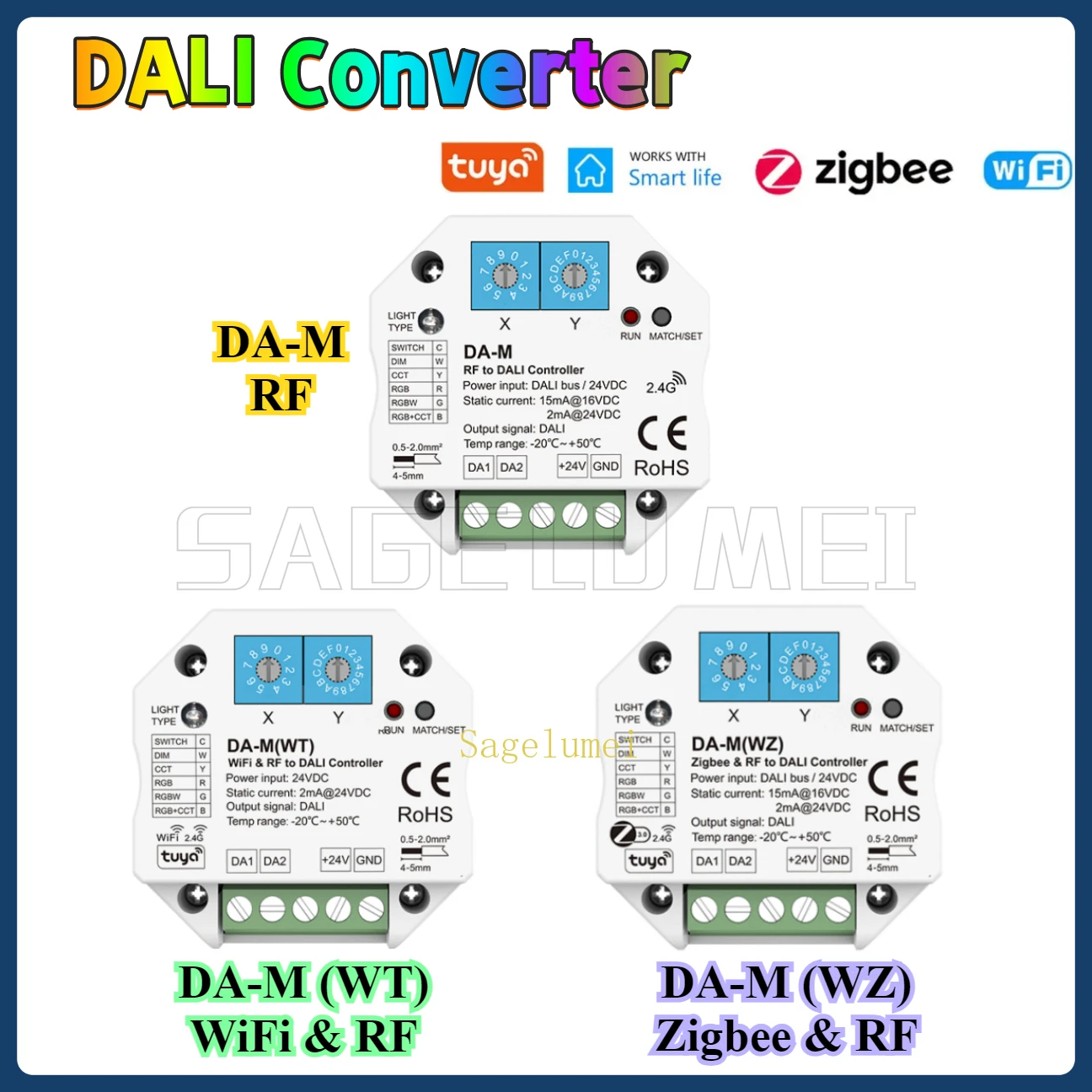 Tuya APP Control DIM RGB CCT RGBW DA-M RF DA-M(WT) WiFi DA-M(WZ) Zigbee To DALI Converter Dimmer Controller Smart Life