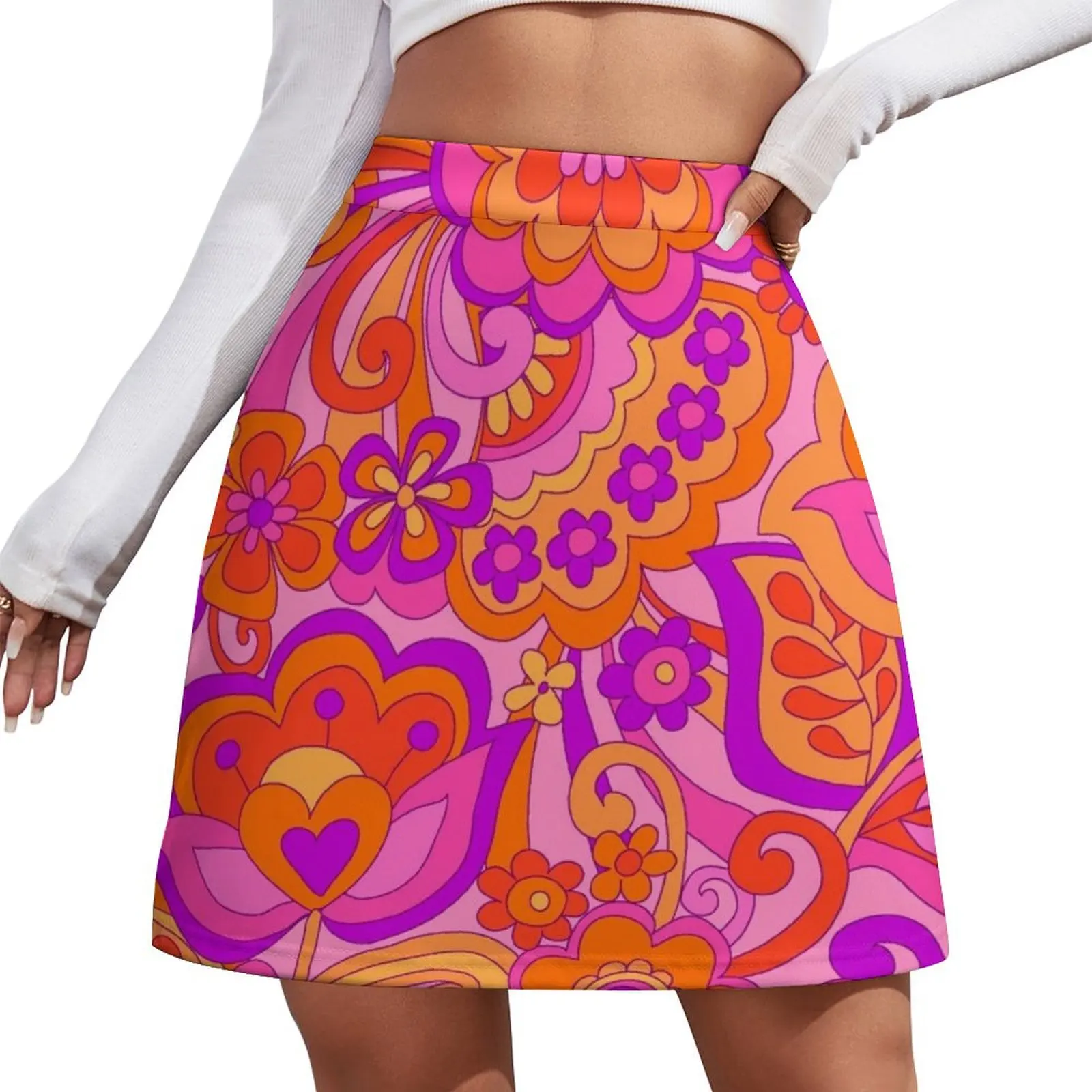 

Flower Power. 60's inspired happy design Mini Skirt night club outfit Woman short skirt School uniform Mini Skirt