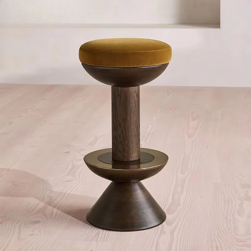 Vintage Bar Furniture Solid Wood Frame Fabric Seat Round Bar Stool