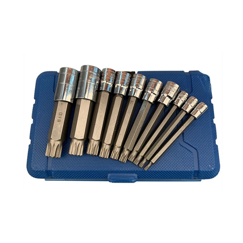 10PCS Triple Square Spline Bit Socket Set 1/4 Inch 3/8 Inch 1/2 Tamper Proof Long Reach Machine Repair Auto Tool