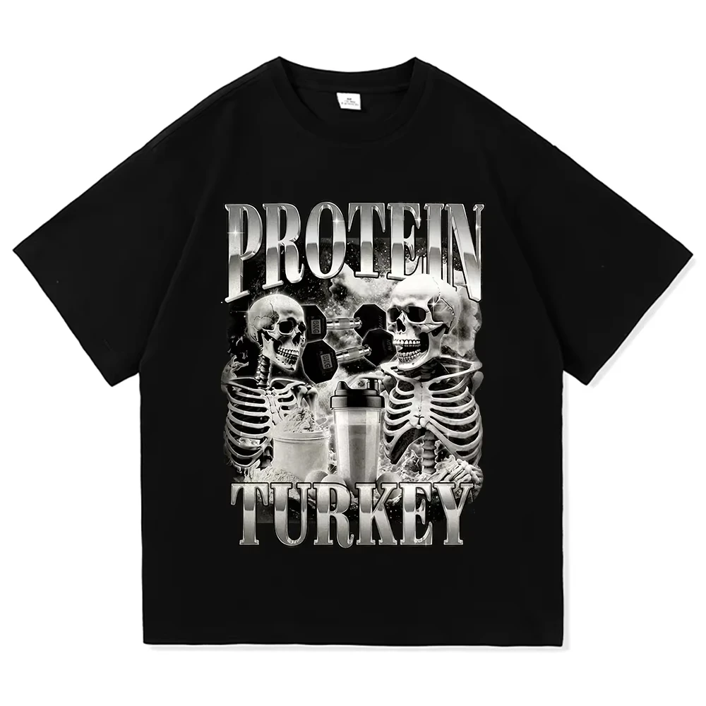 Camiseta de Gimnasio con Diseño de Cráneo de Pavo y Proteínas, Divertida, para Bench Press, Moda 2026, Ropa para Hombre/Mujer, Estilo Harajuku, Camisetas de Algodón