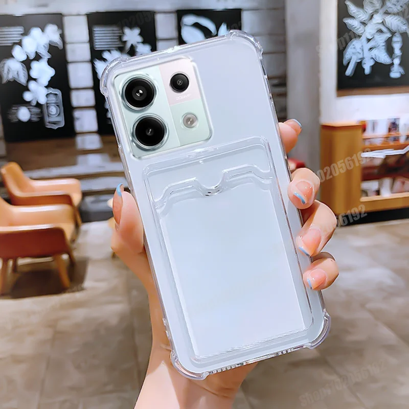 Transparente Kartensteckplatz-Tasche für Xiaomi Redmi Note 14 13 12 11 10 9 Pro Plus 5G Redmi Note 12S 11S 10S Silikon-Schutzhülle – Detail 2