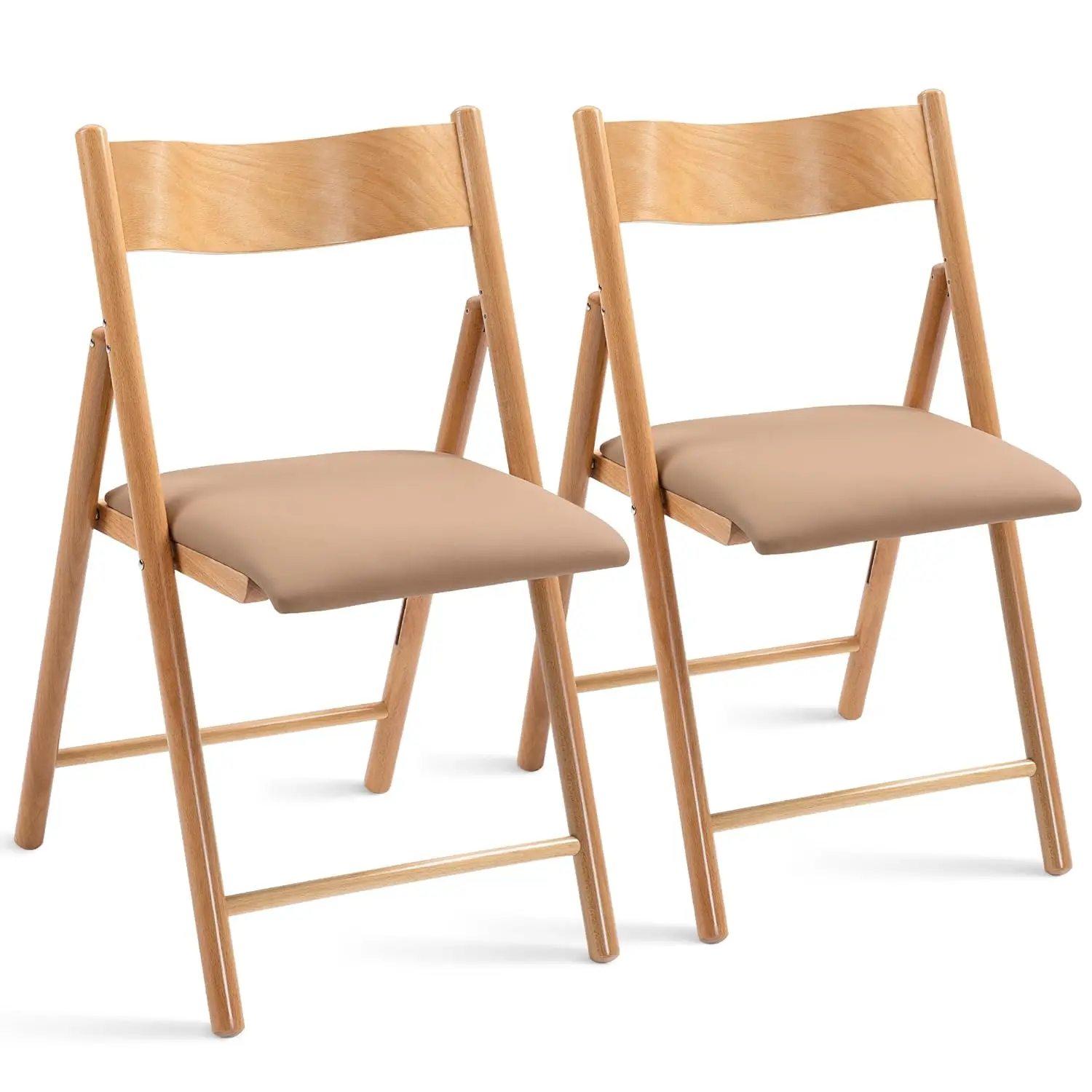 #Wooden Folding Chairs 2 Pack, Padded Folding Chairs with Wear-Resistant Faux Leather Cushion, Portable and, Customized