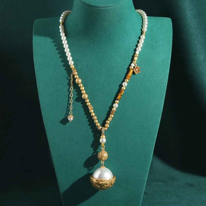 

Vintage Beads Necklaces For African Party Antique Gold Color Pearl Ball Statement Bohemian Brass Luxury Designer Jewelry Gifts