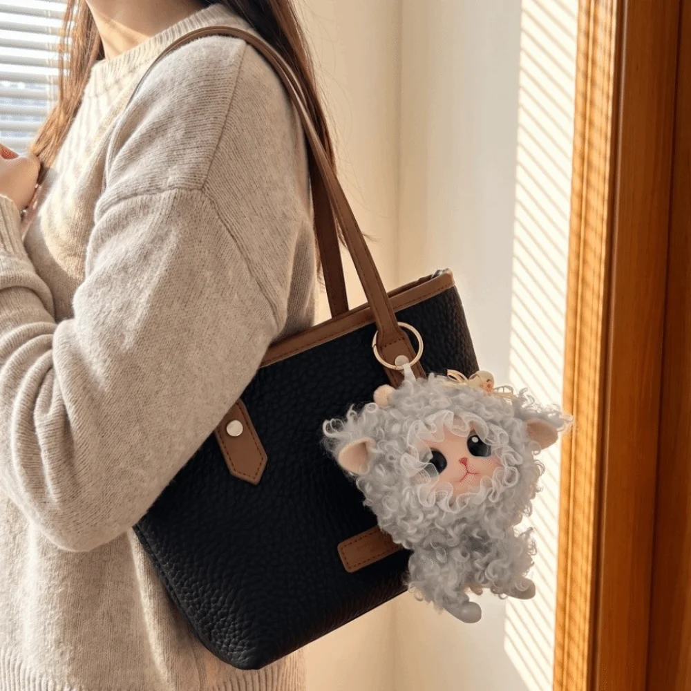 Lolita Curly Hair Sheep Plush Keychain Bag Hanging Ornaments Lamb Doll Pendant Decorations Kawaii Car Key Ring