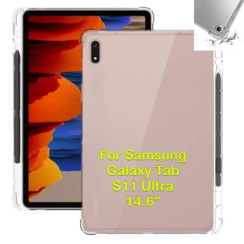 TPU Clear with Pen Slot Tablet Case for Samsung Galaxy Tab S11 Ultra S7 S8 S9 + S10 Lite FE Plus 2025 A11 A9 A8 A7 S6 Lite Cover