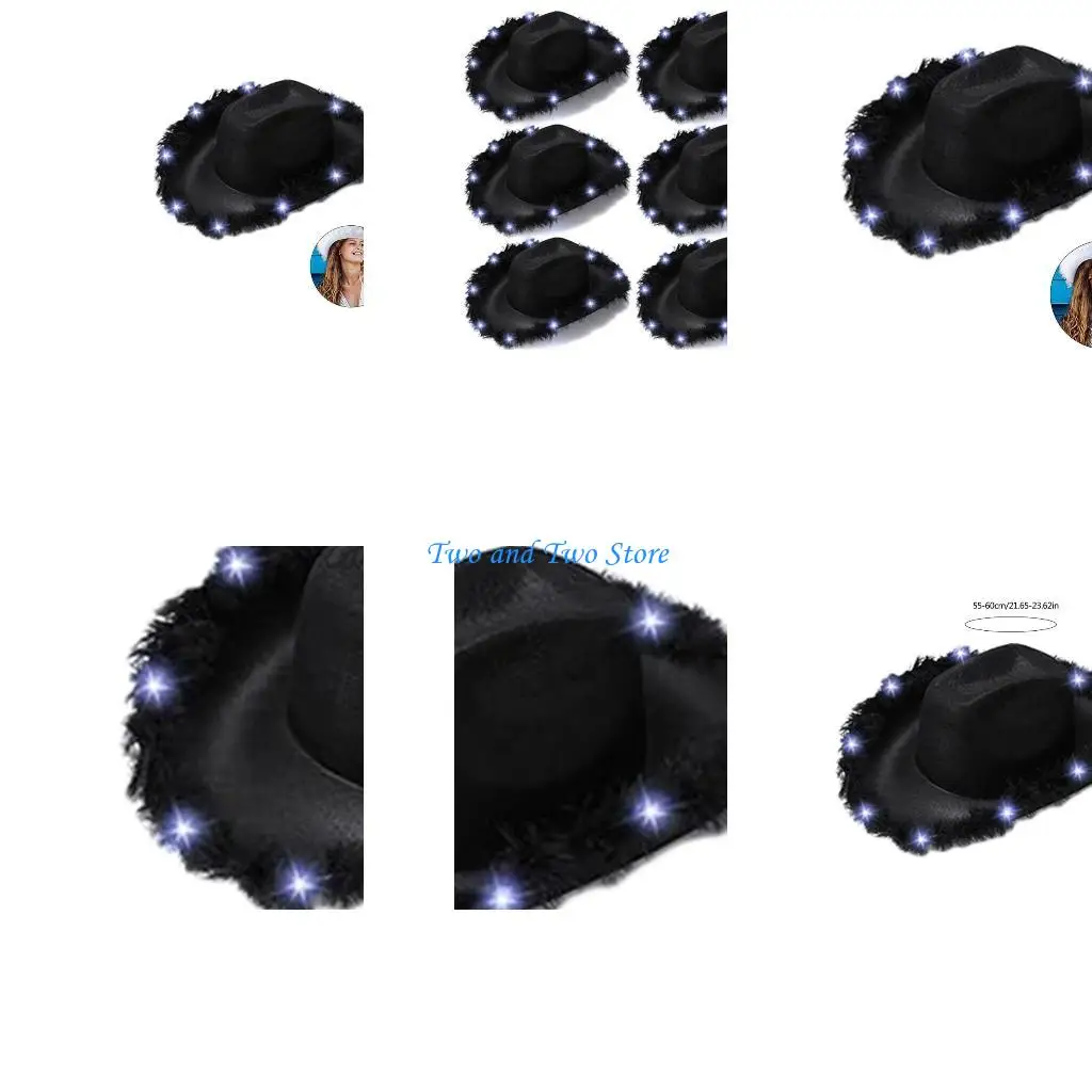 

HX6F Cowgirl Hat Sparkly Cowboy Hat Glowing Panama Hat for Parties Music Festivals