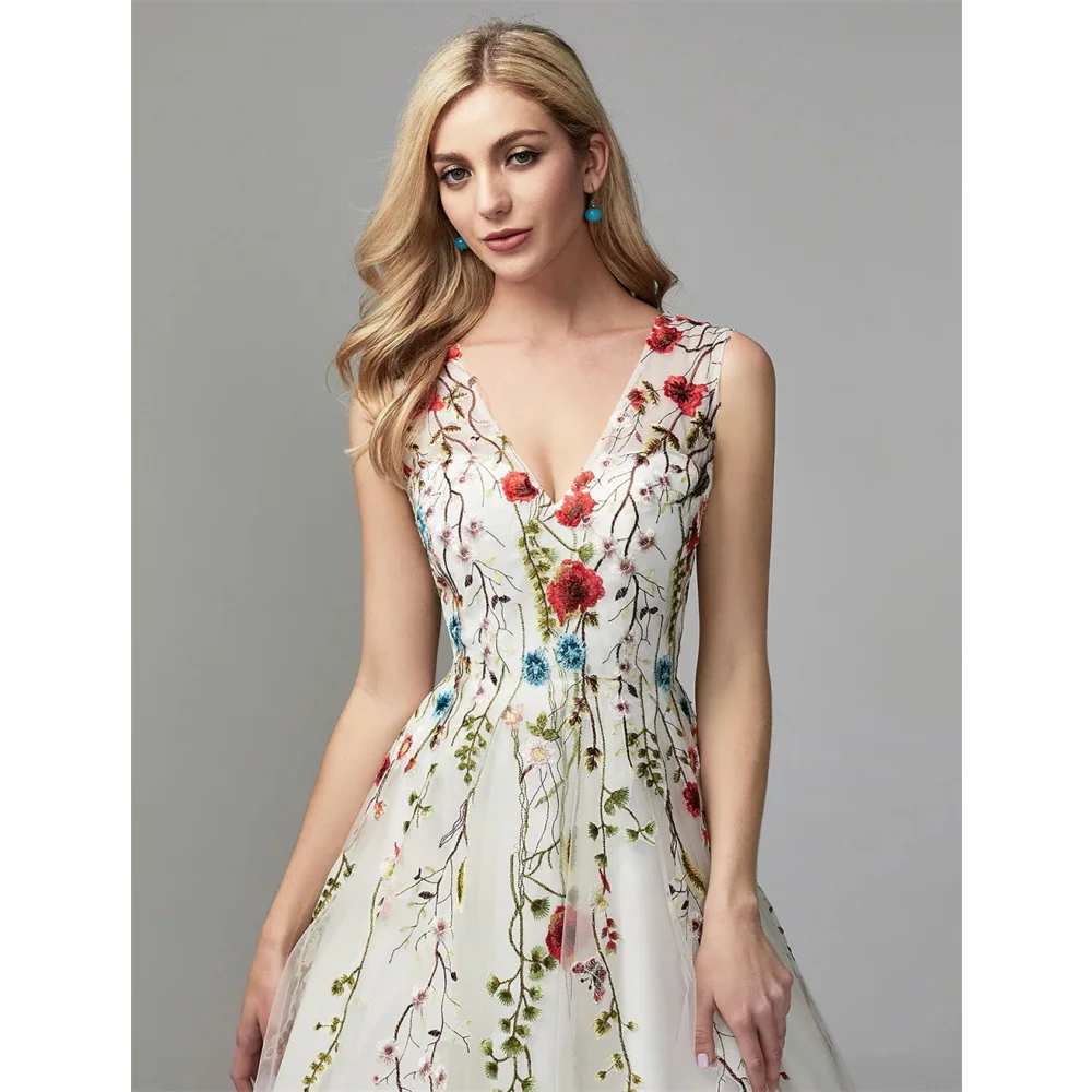 Sansa Elegant A-Line Floral Lace Porm Dress Customized Floor-Length Strapless Wedding Dresses Spaghetti Strap Vestidos De Fiesta